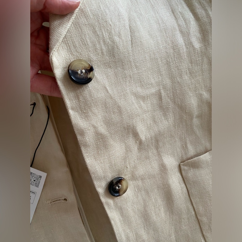 Zara 100% Linen Blazer Jacket Coat Beige Cream Neutral ZW Collection lined S NWT - Picture 14 of 16